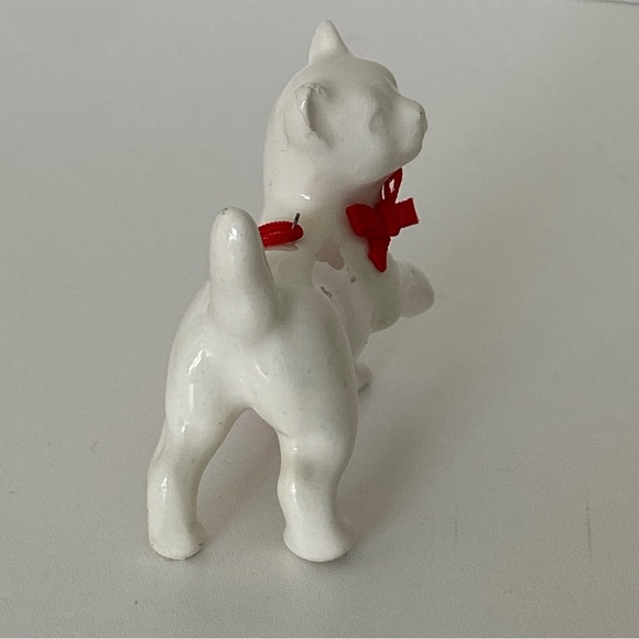 Vintage Ceramic White Cat Christmas Ornament 2.5” Red Bow Kitty Pets - Picture 11 of 13